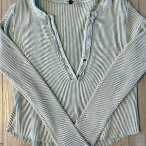 Free People Ribbed Long Sleeve Top - vintage light blue color SZ M